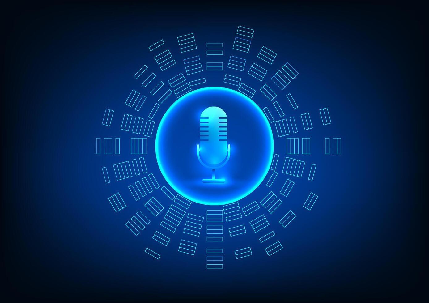 Microphone Technology Background Microphone is surrounded by sound waves. Concept of a device that receives sound and converts it into an electrical signal to record or amplify it. vector