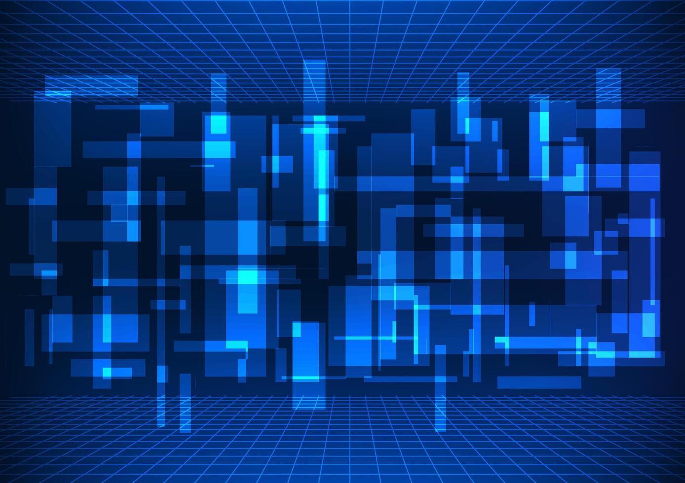 Abstract technology background. Geometric shapes overlapping squares with grid lines through them to give it an interesting and high-tech look. Represents metaverse technology. vector