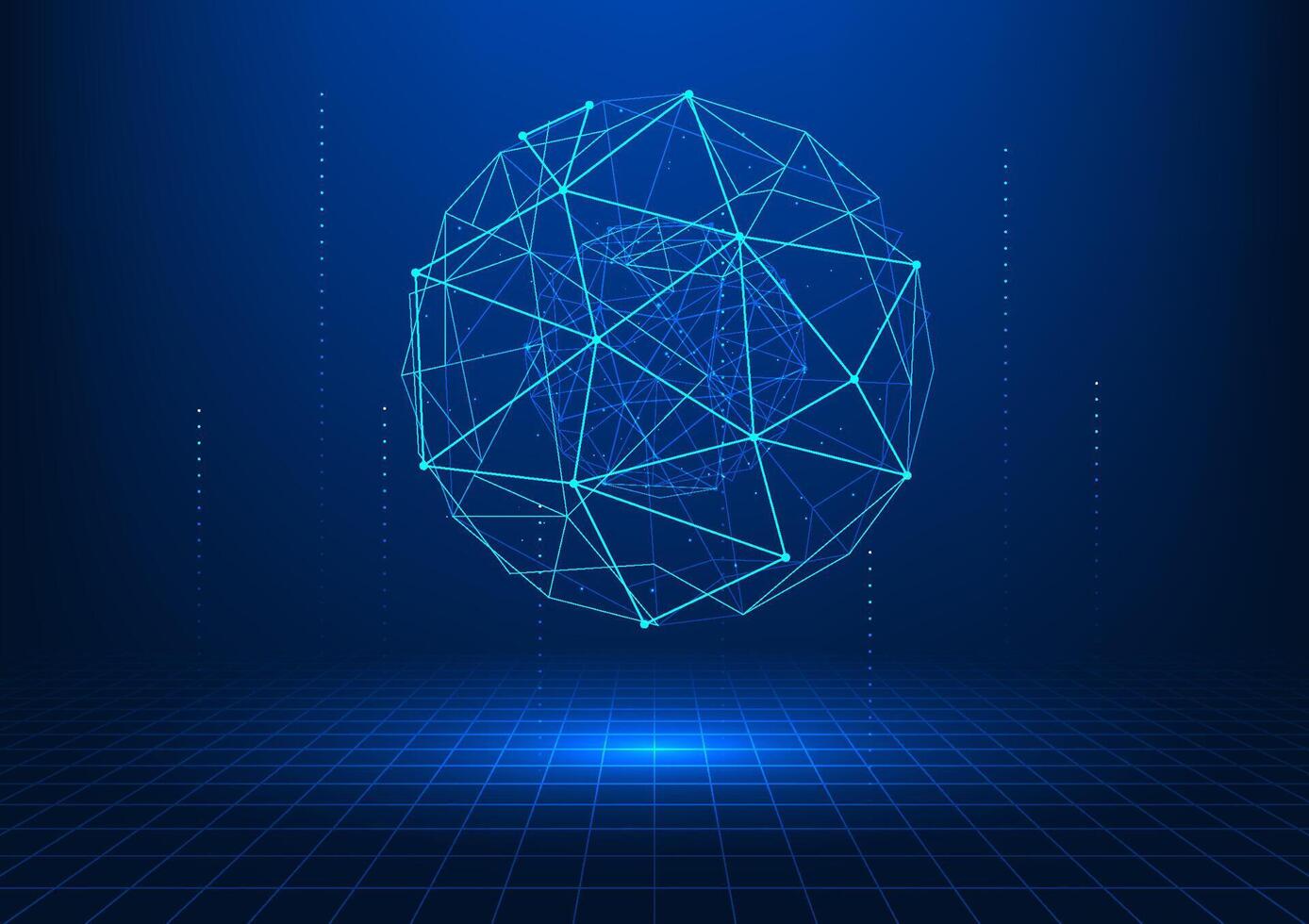 Abstract technology background. Circles with lines connecting them represent the growth and development of technology innovation, artificial intelligence, which learns and develops itself. vector