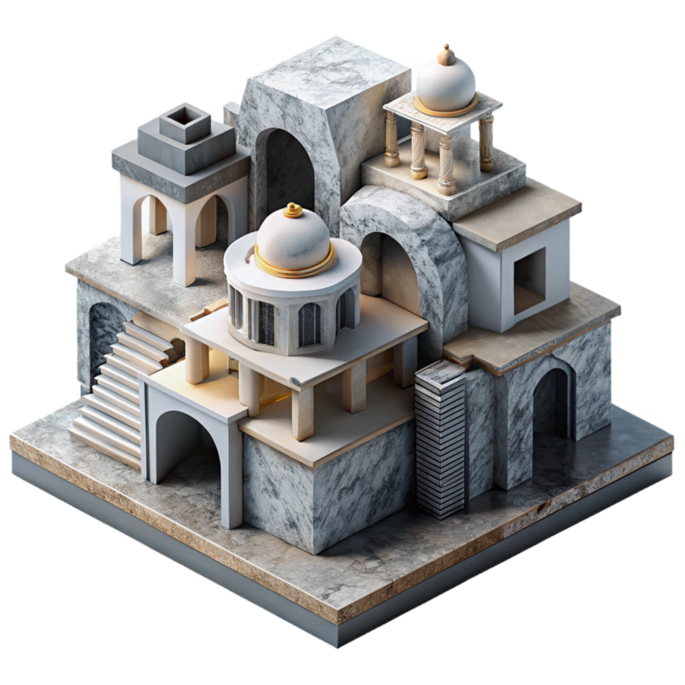 wonderful modern Abstract Architectural Model Black Background Isolated authentic png