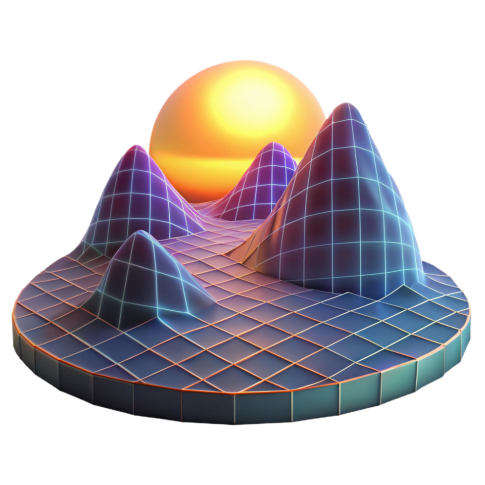 extraordinary rustic Abstract Landscape with Glowing Grid Cutout genuine png