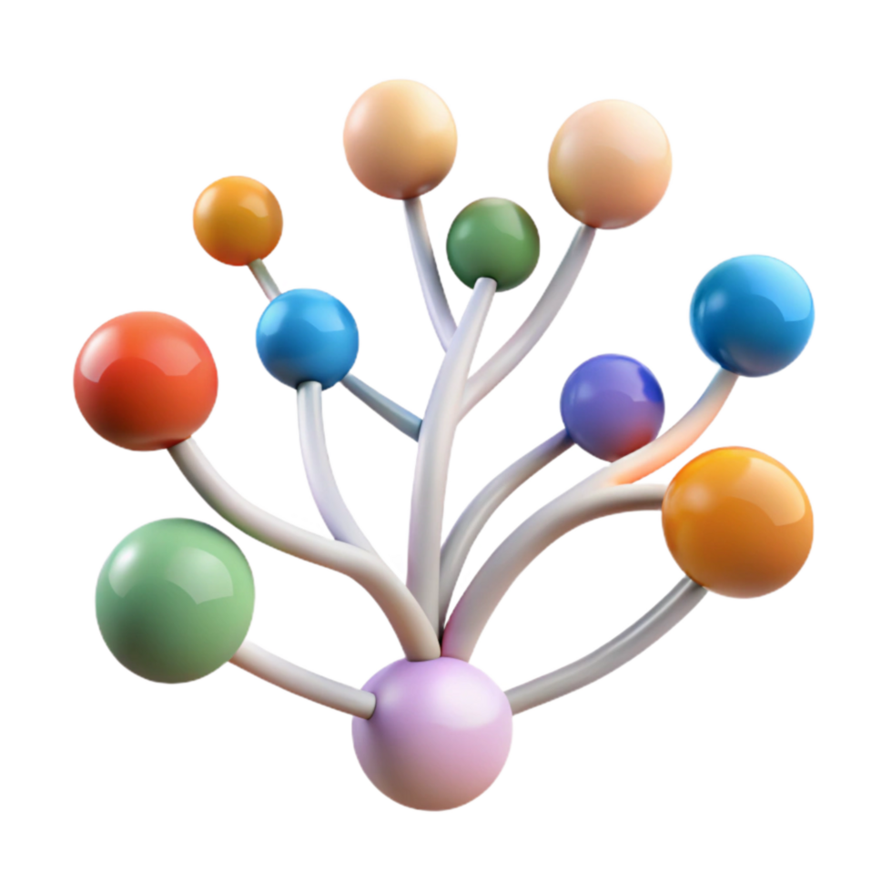 impressive rustic Abstract Mind Map Isolated with Colorful Branches and Nodes 4K png