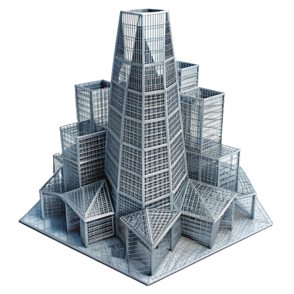 serene contemporary Abstract Skyscraper Wireframe Structure Transparent high quality png