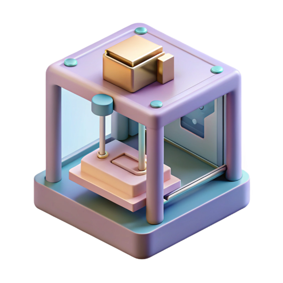 dramatic minimalist Additive Manufacturing Machine Isometric View Transparent Background high quality png