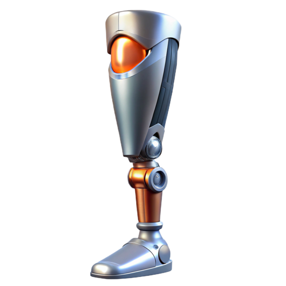 extraordinary contemporary Advanced Prosthetics Bionic Leg Metallic Finish Transparent Background high quality png
