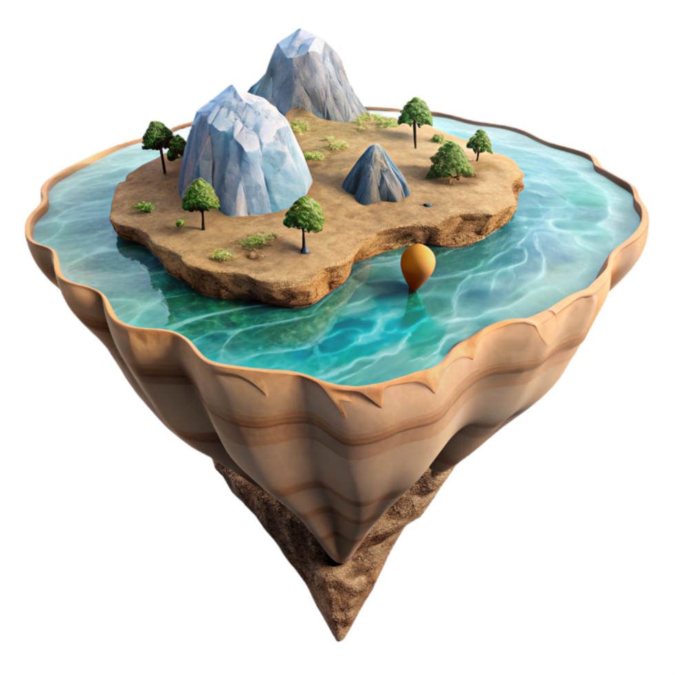 serene abstract Aerial View Floating Island with Transparent Background high quality png