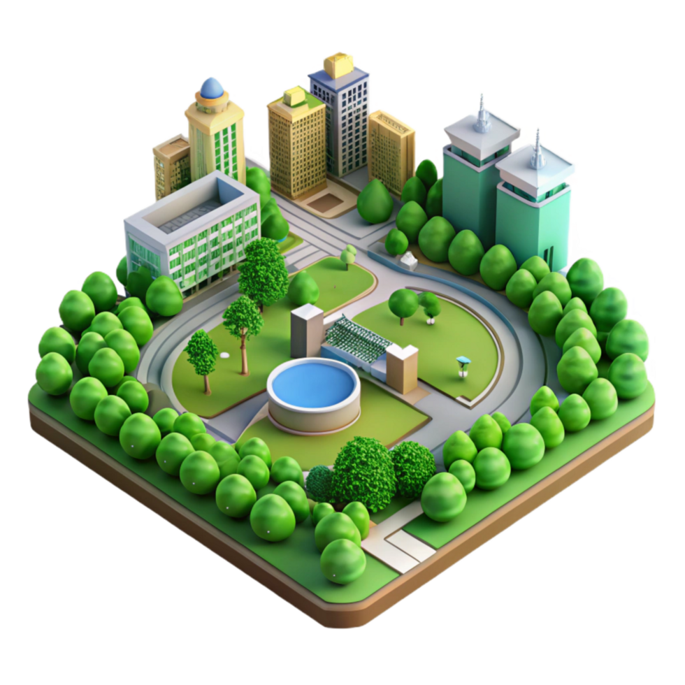 impressive traditional Aerial View of City Park with Green Spaces Cutout with Bird's Eye Perspective professional png