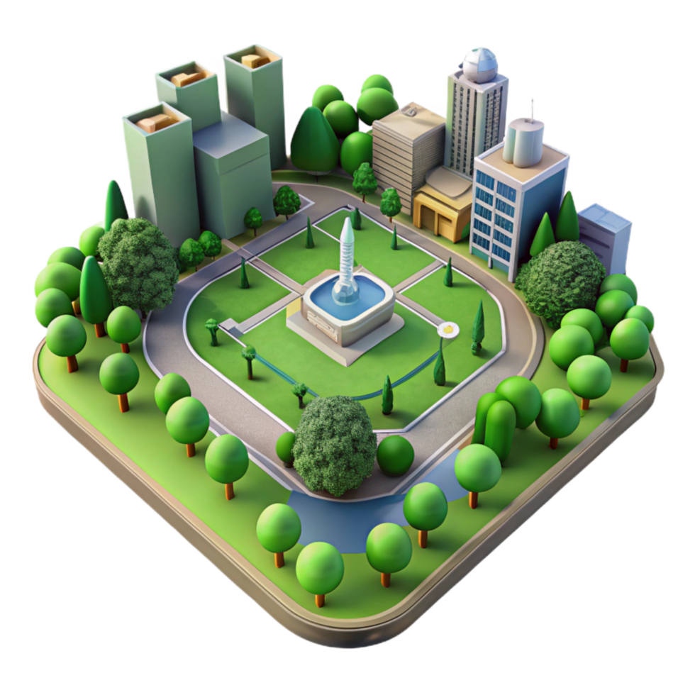 stunning rustic Aerial View of City Park with Green Spaces Cutout with Bird's Eye Perspective original png