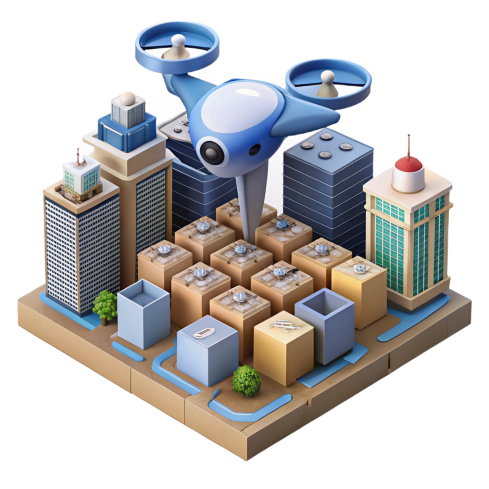 magnificent creative Aerial View of Sentient City with Drone Delivery Transparent Background high quality png