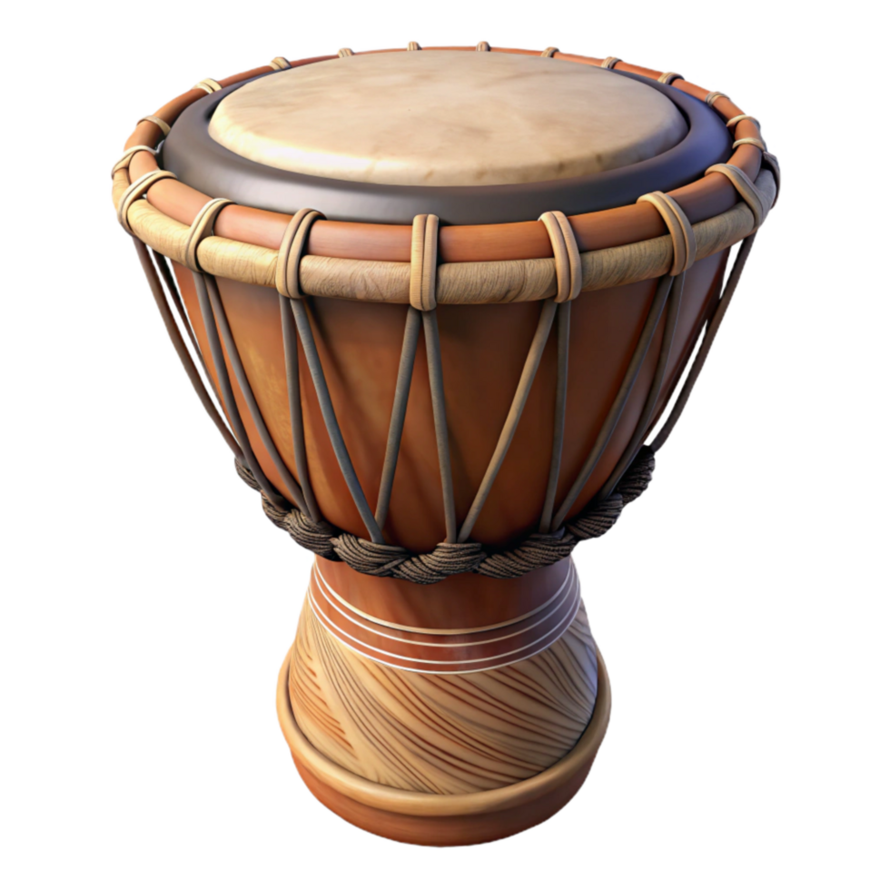 impressive classic African Djembe Drum with Rope Tuning Transparent Background 4K png