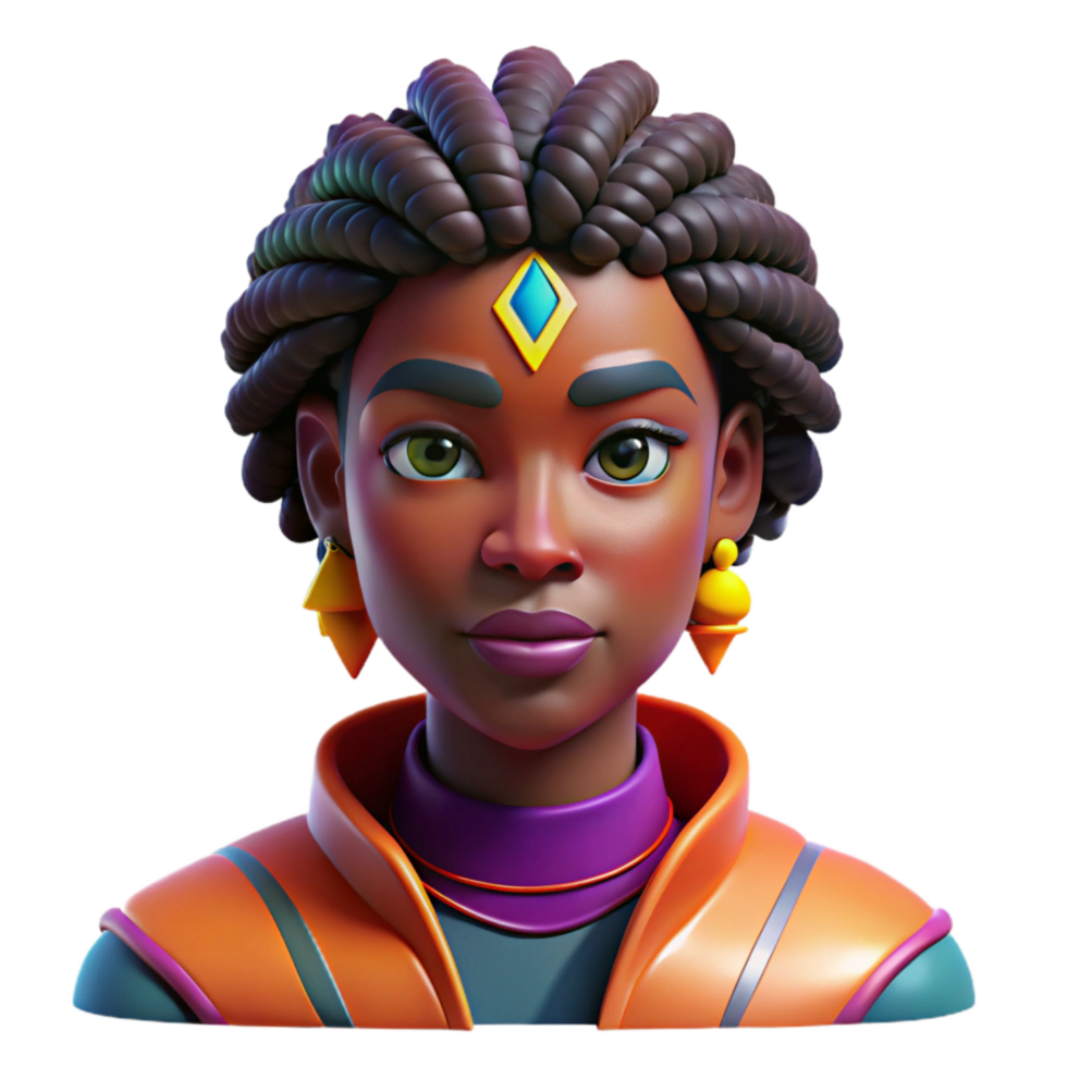serene vintage Afrofuturism Portrait Cutout with Bold Colors high quality png