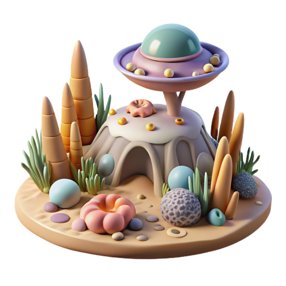 impressive creative Alien Landscape Cutout with Strange Flora high resolution png