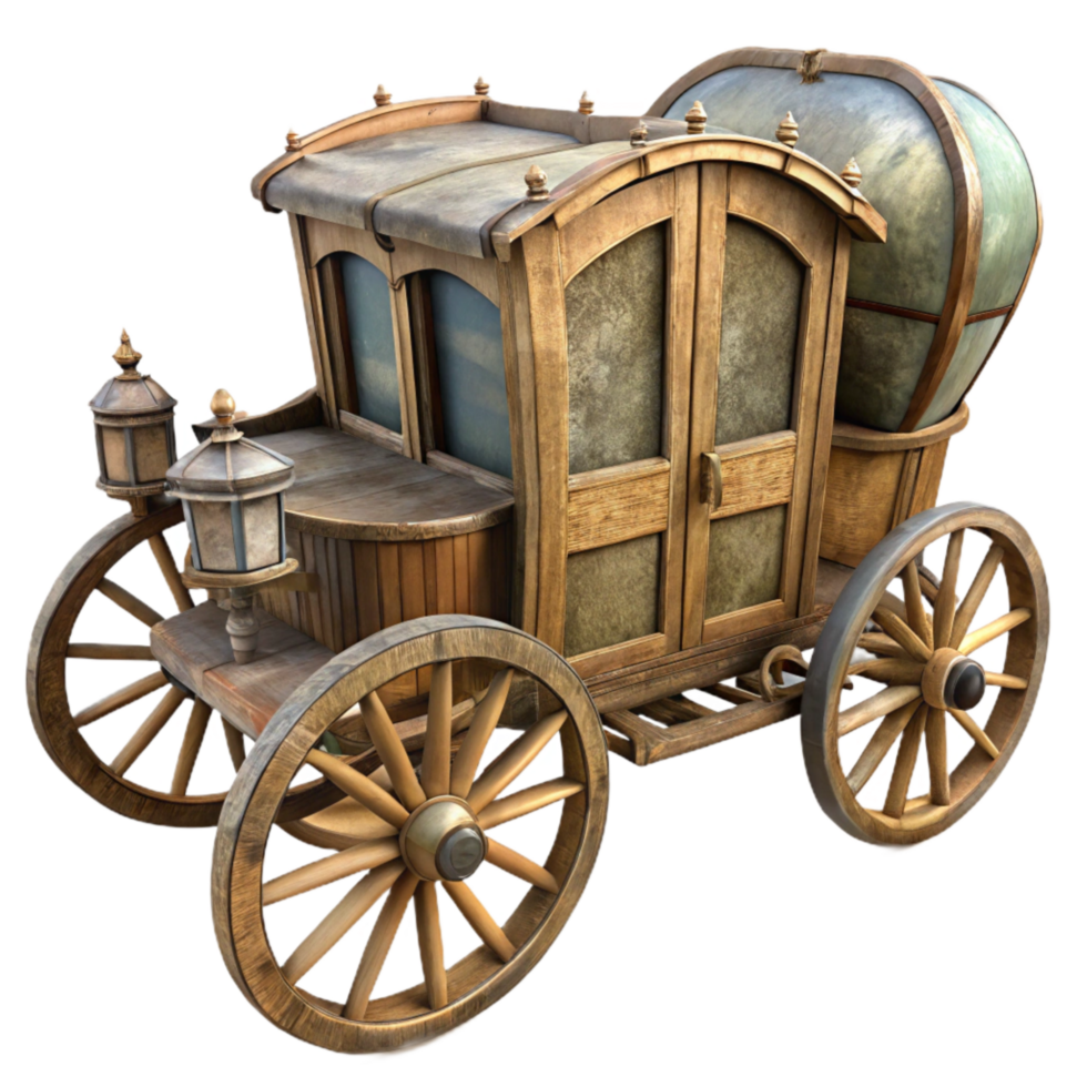 impressive artistic Antique Carriage Transparent Background with Wooden Wheels premium png