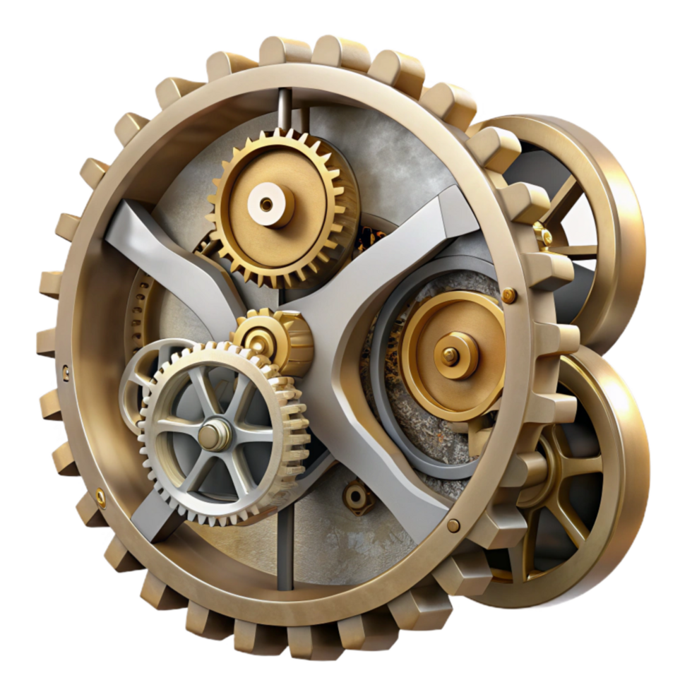 magnificent abstract Antique Clock Mechanism Gears Visible Transparent Background high quality png
