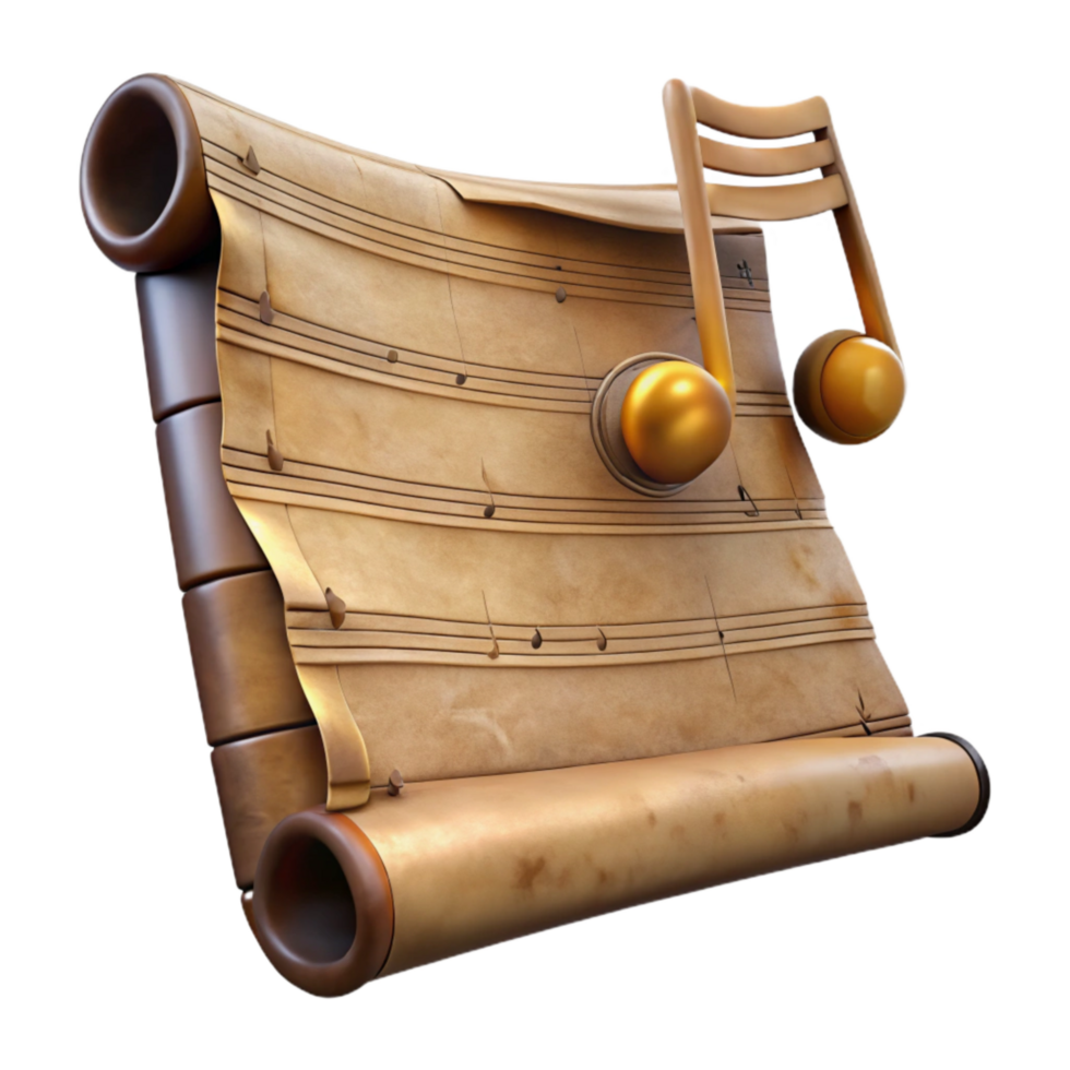 extraordinary artistic Antique Music Sheet Transparent Background with Musical Notes 4K png