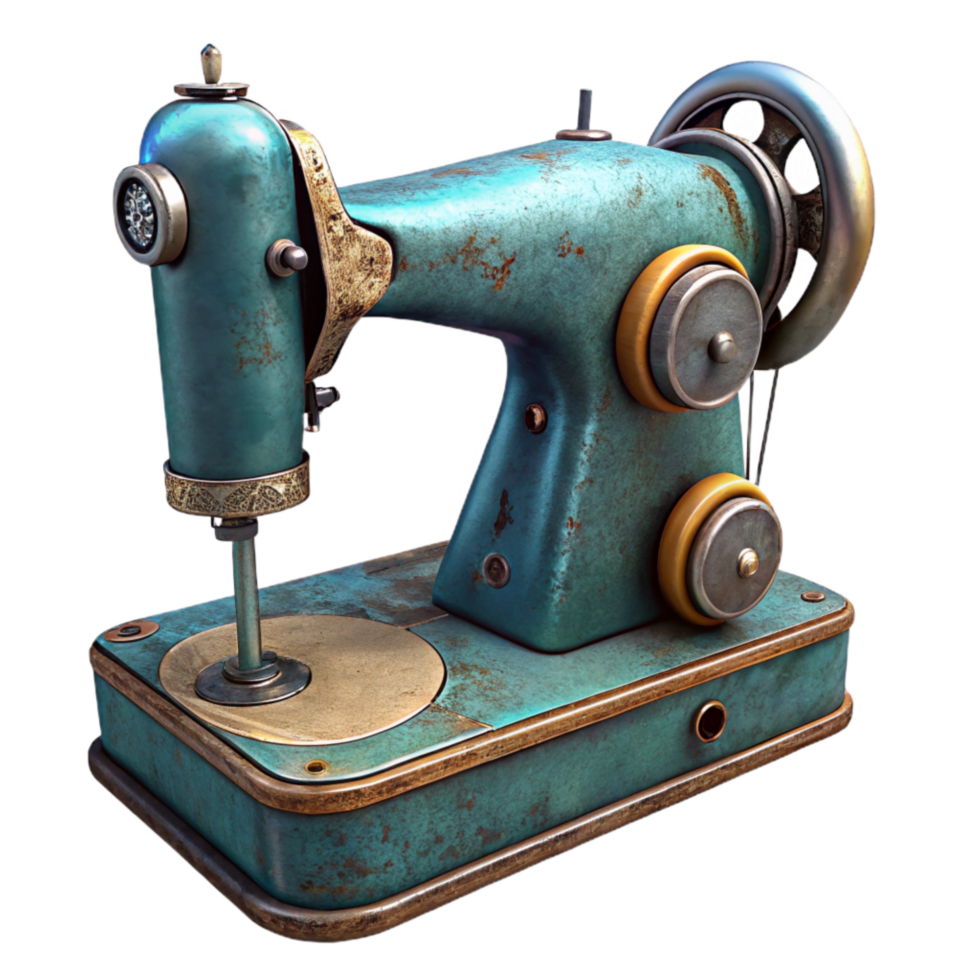 impressive abstract Antique Sewing Machine Transparent Background with Metal Parts high resolution png