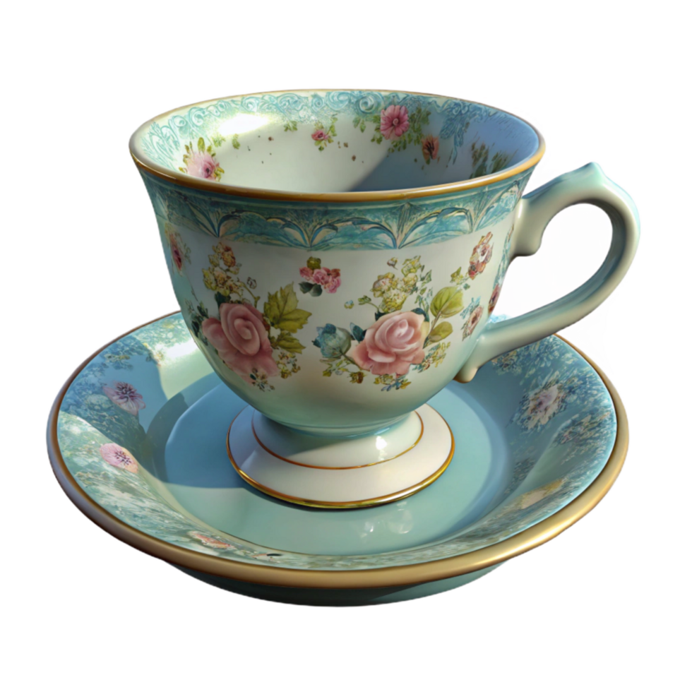 wonderful rustic Antique Teacup Floral Pattern Transparent Background 4K png