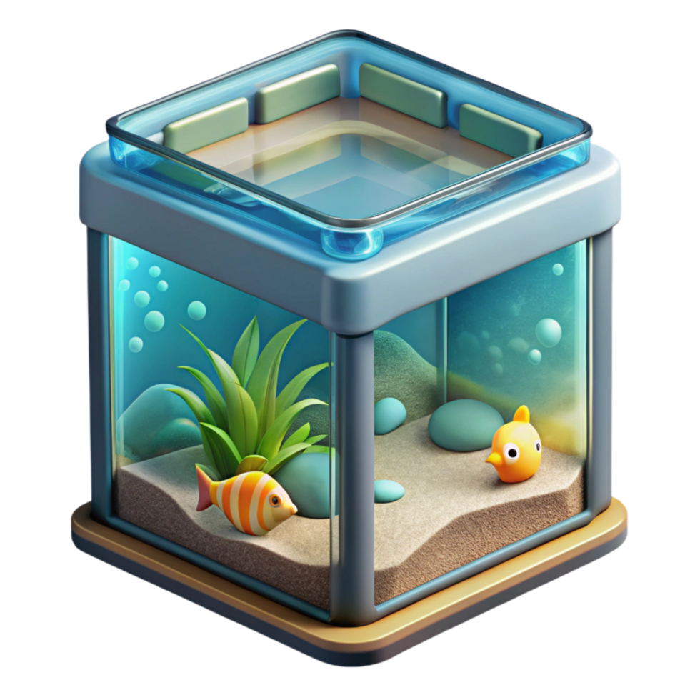 dramatic traditional Aquaponics Fish Tank Illustration Detailed View Transparent Background genuine png