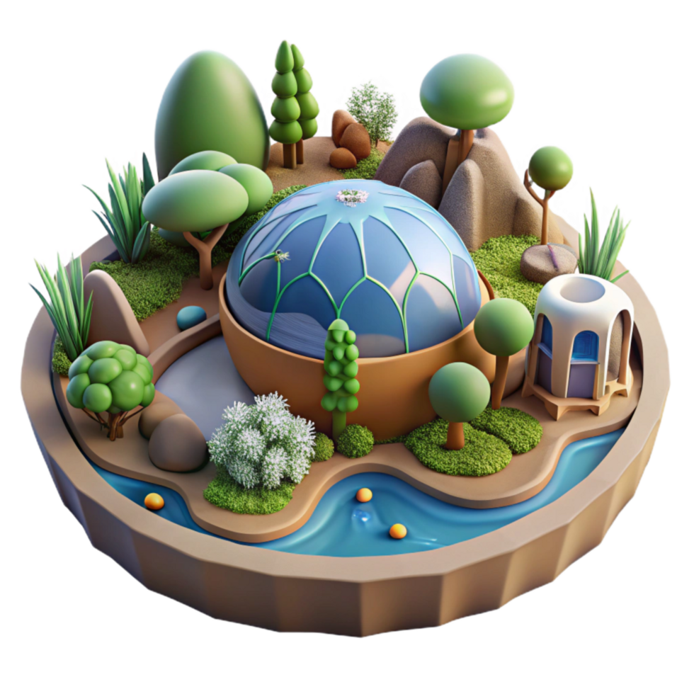 elegant minimalist Artificial Biome Ecosystem Illustration Cutout detailed png