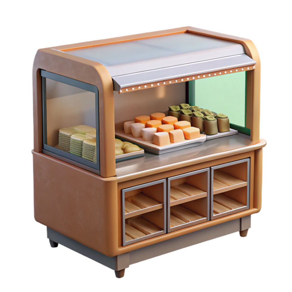 vibrant artistic Artificial Food Display Case Cutout Refrigerated Unit 4K png