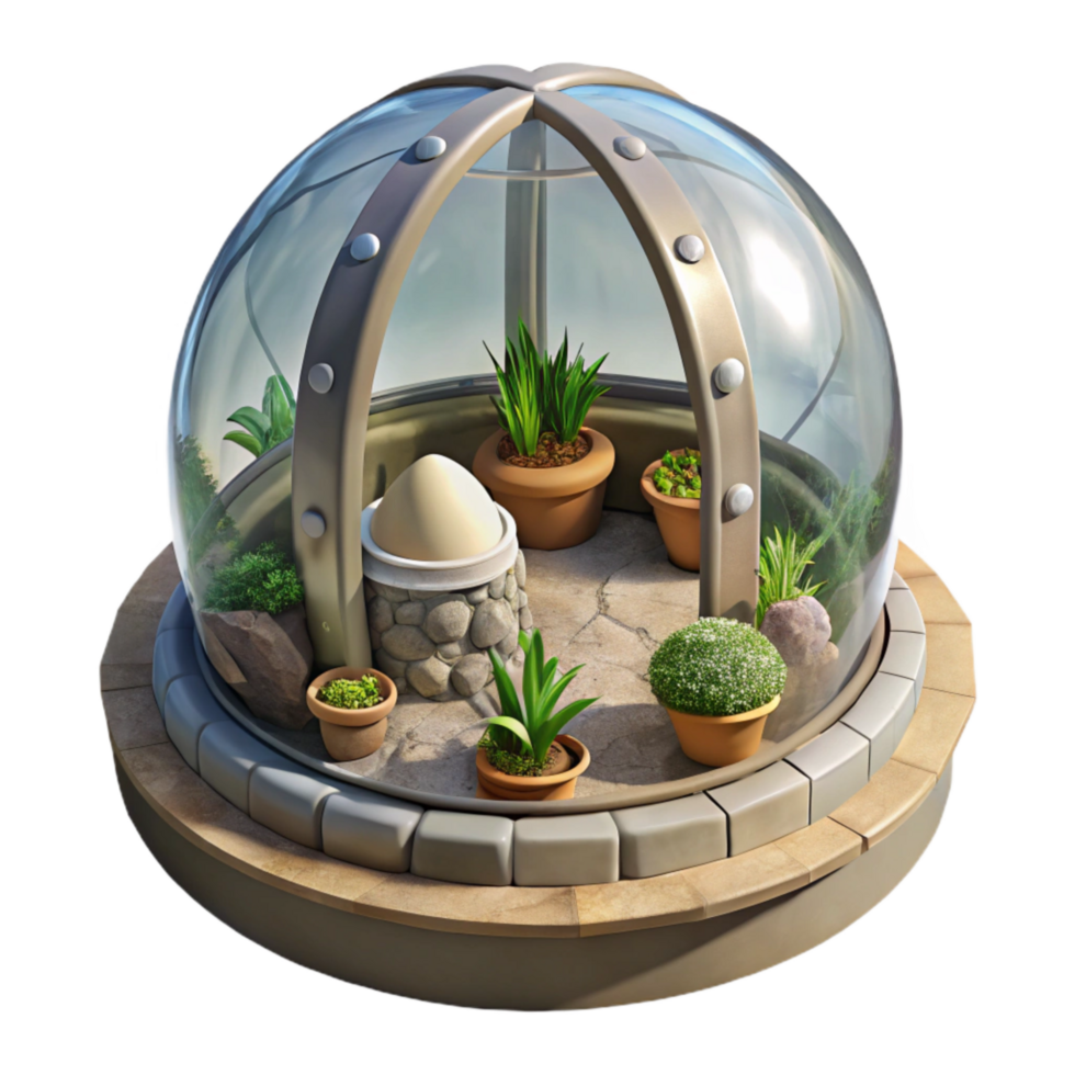 serene contemporary Artificial Gravity Garden Inside Dome Isolated high quality png