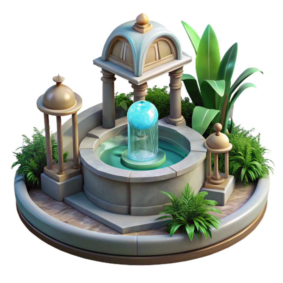 dramatic traditional Artificial Gravity Garden with Fountain Transparent Background professional png