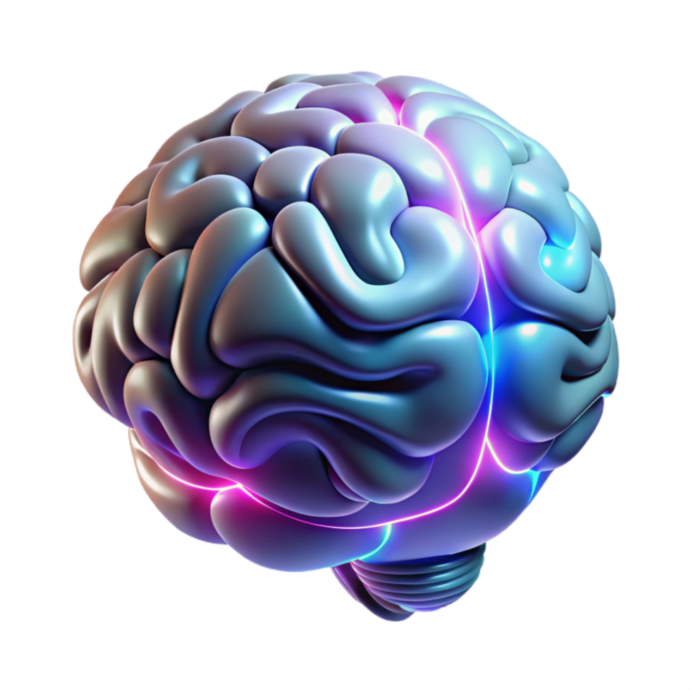 extraordinary abstract Artificial Intelligence Brain Cutout with Neon Glow genuine png