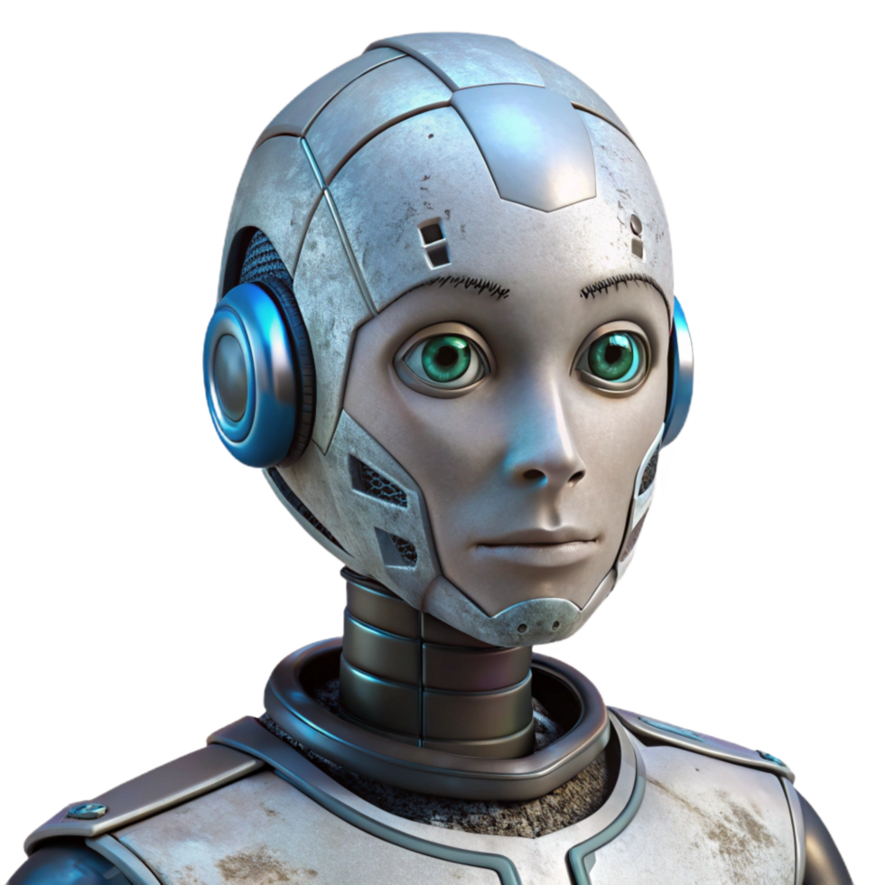 magnificent creative Artificial Intelligence Robot Head Front View Transparent Background high resolution png