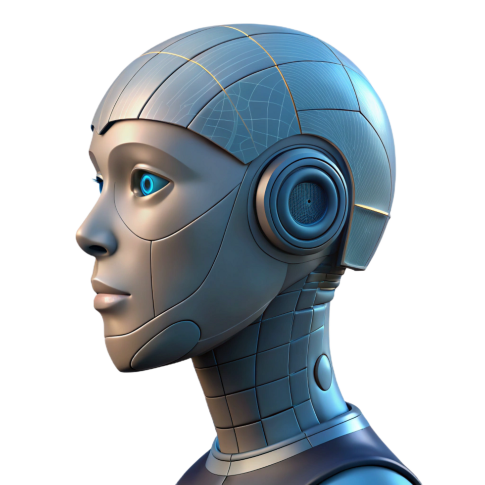 vibrant rustic Artificial Intelligence Robot Head Front View Transparent Background exclusive png