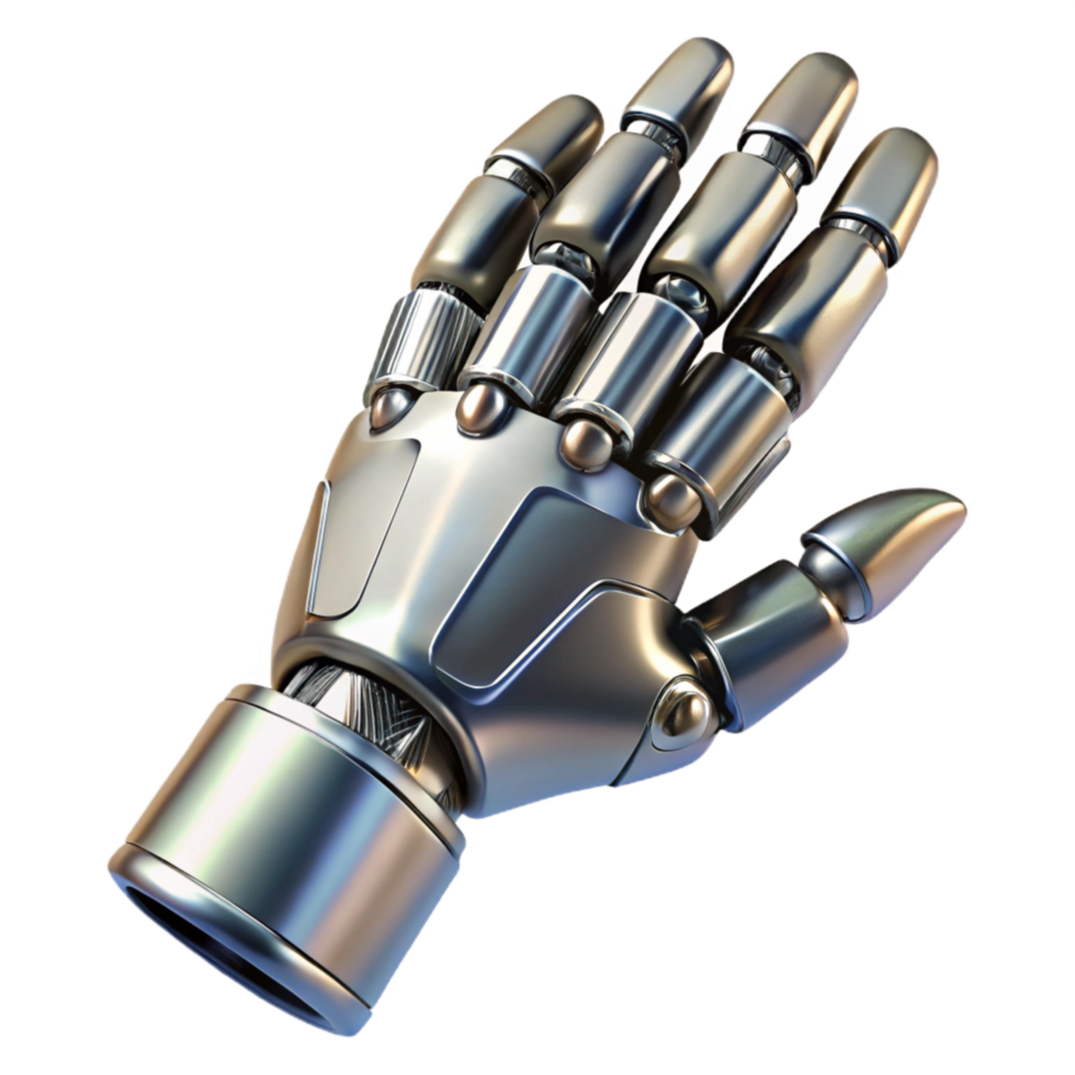 elegant contemporary Artificial Limb Robotic Hand Chrome Finish Transparent Background high resolution png