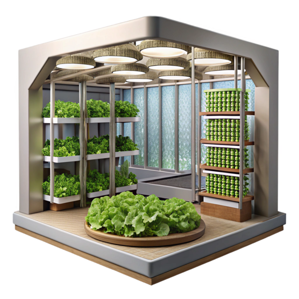 serene rustic Artificial Vertical Farm Cutout Interior View 4K png