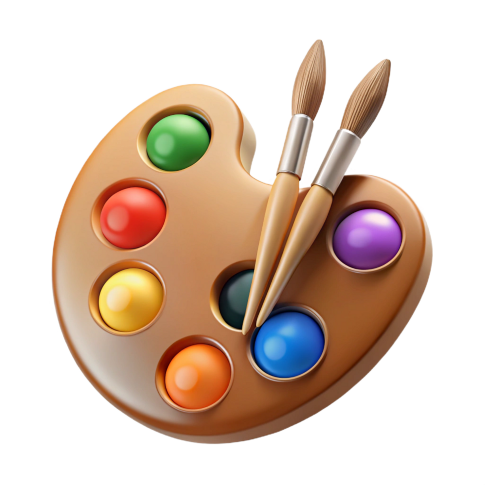 wonderful creative Art Palette with Paintbrushes Transparent Background high quality png