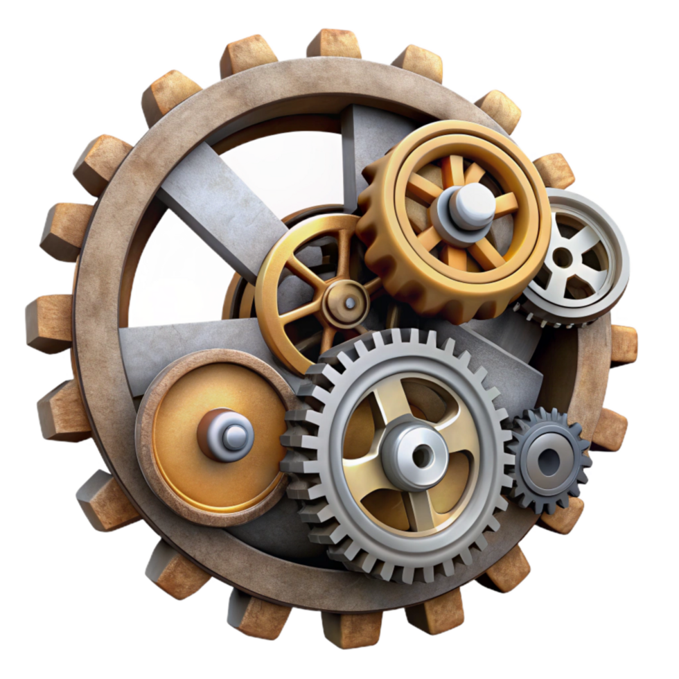 elegant classic Assemblage of Gears and Cogs Steampunk Style Cutout high quality png