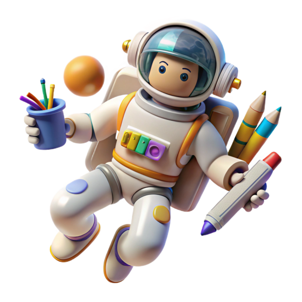 beautiful rustic Astronaut with Floating Art Supplies in Space Isolated genuine png
