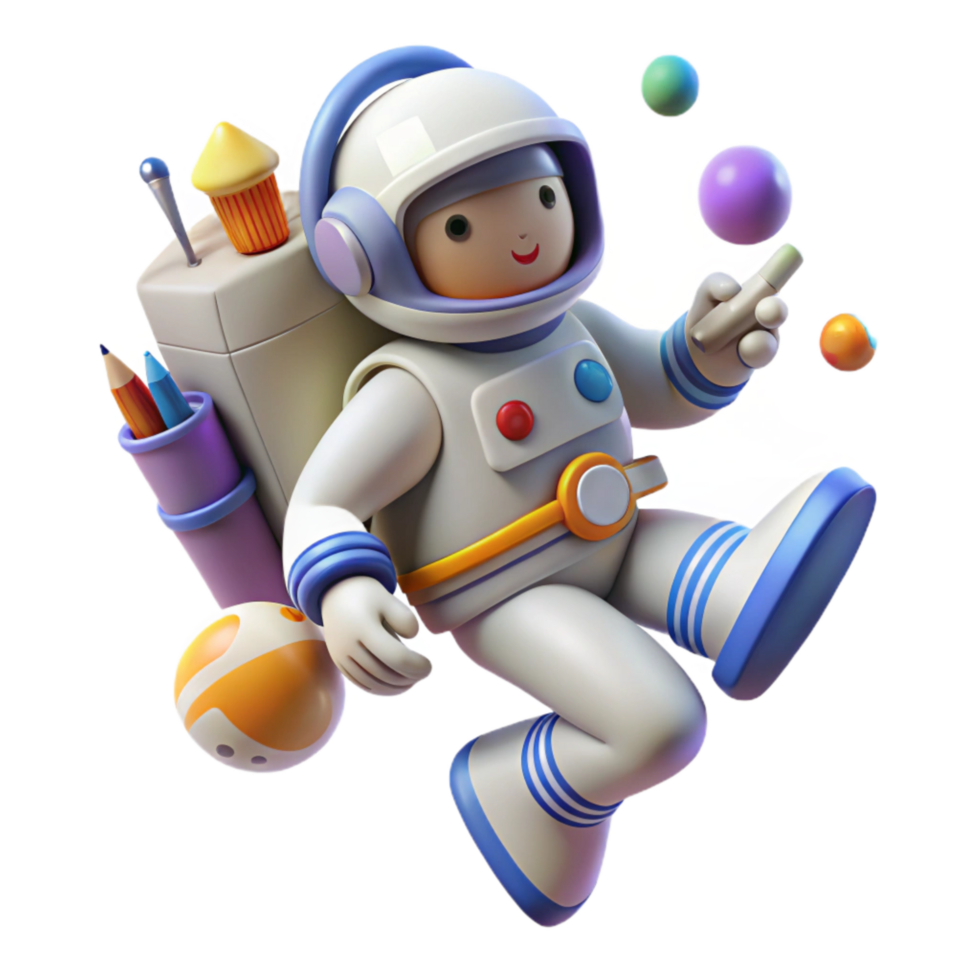 impressive minimalist Astronaut with Floating Art Supplies in Space Isolated exclusive png