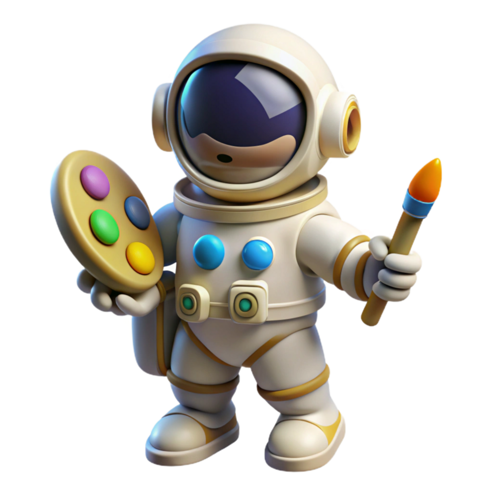 elegant modern Astronaut with Palette and Brush in Space Isolated high resolution png