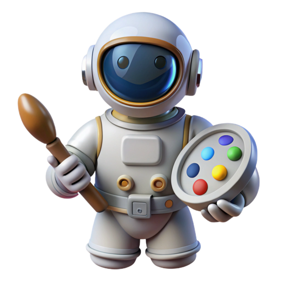 serene rustic Astronaut with Palette and Brush in Space Isolated genuine png