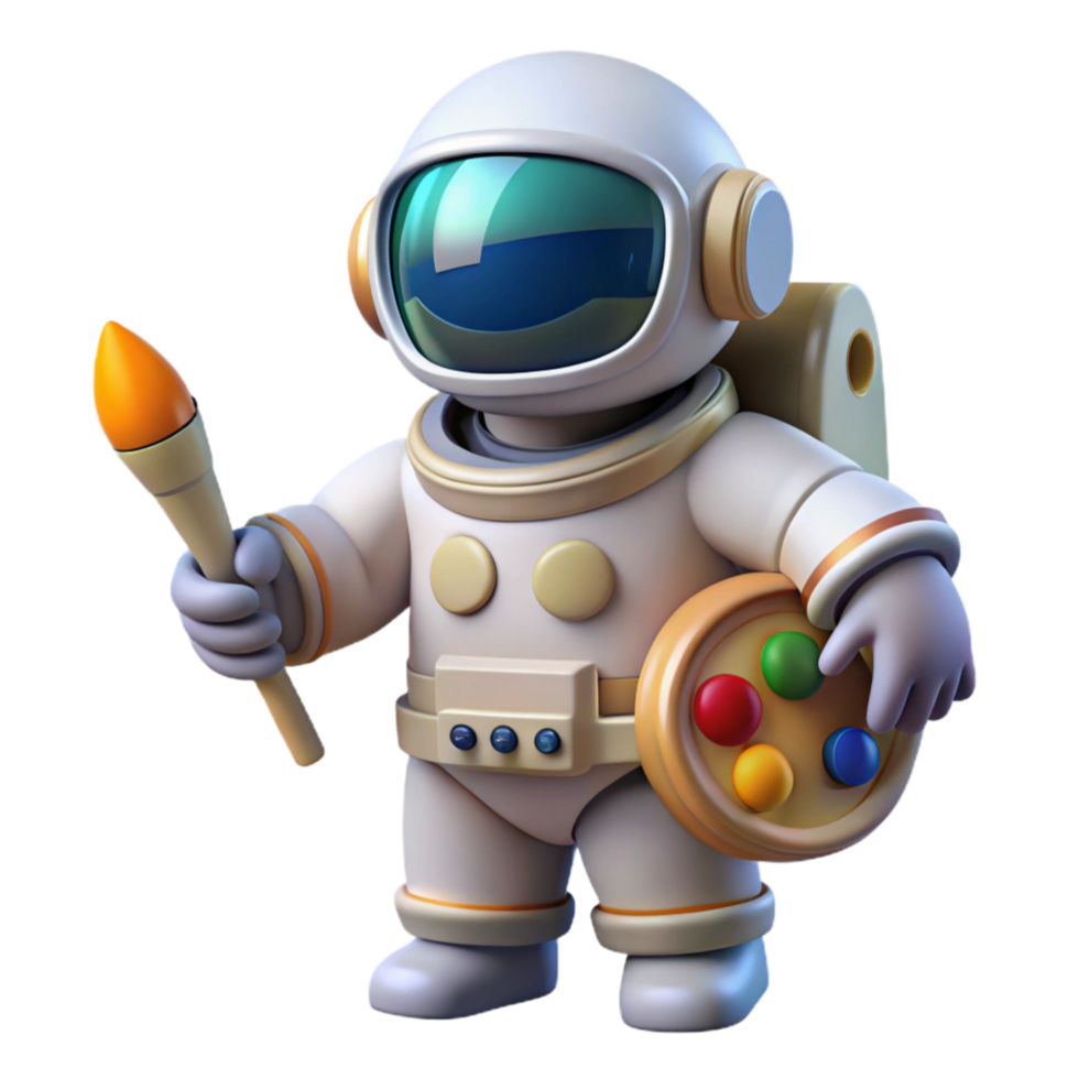 dramatic rustic Astronaut with Palette and Brush in Space Isolated premium png