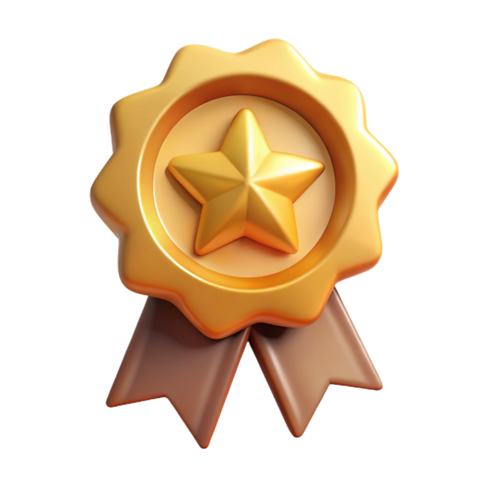 magnificent vintage Award Ribbon with Star Transparent Background Gold 4K png