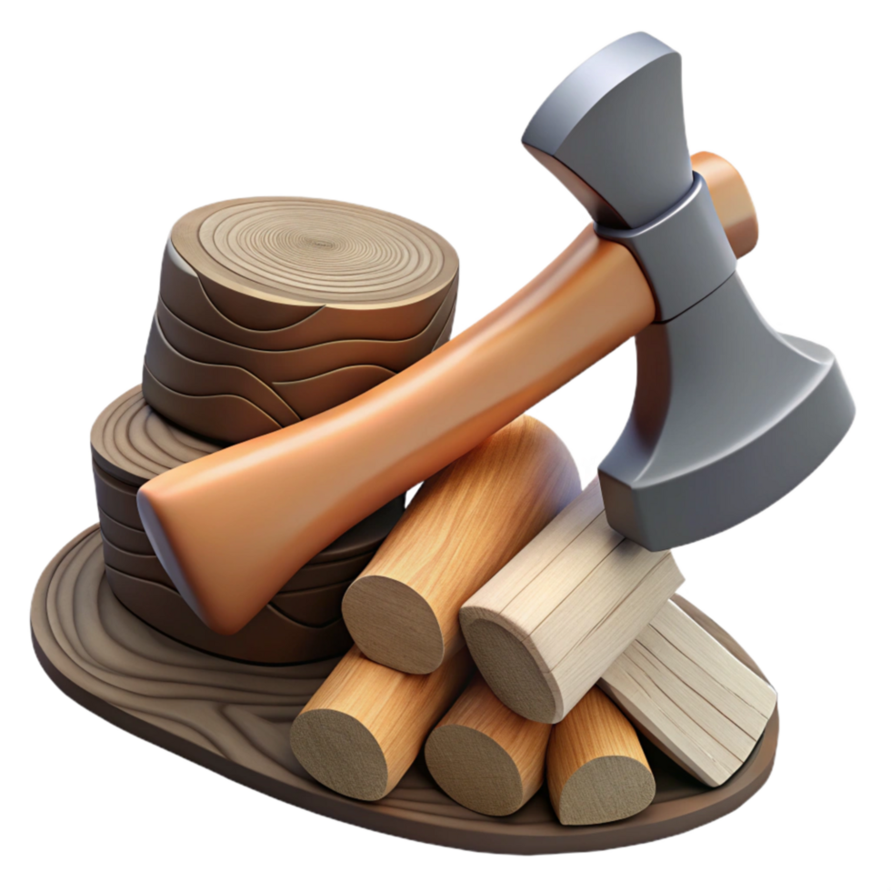 beautiful vintage Axe and Wood Pile Side Angle Isolated with Realistic Texture premium png