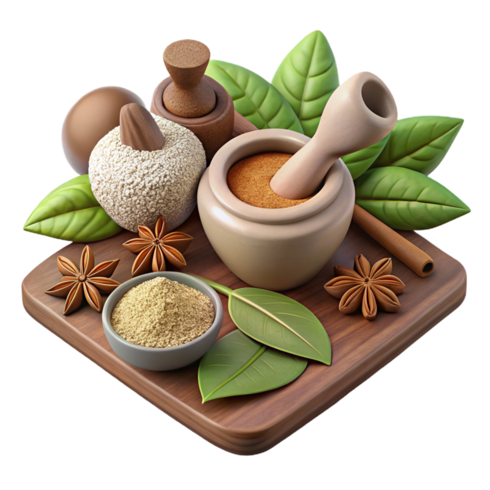 stunning abstract Ayurvedic Herbs and Spices Isolated Flat Lay premium png