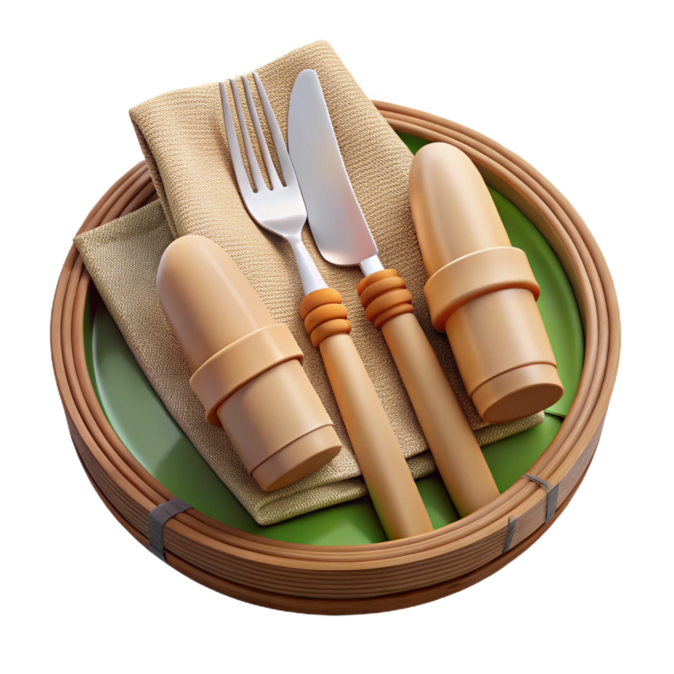 stunning traditional Bamboo Cutlery Set with Cloth Napkin Isolated high resolution png