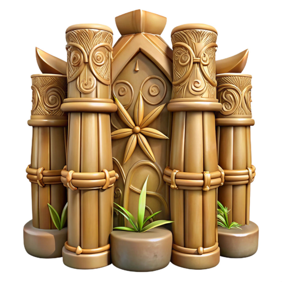 elegant modern Bamboo Decoration with Carvings Detailed Design Isolated original png