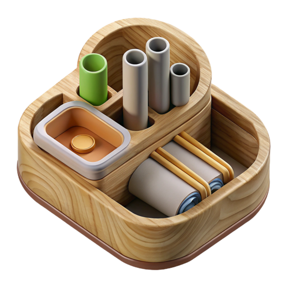 wonderful rustic Bamboo Desk Organizer Top View Isolated high quality png