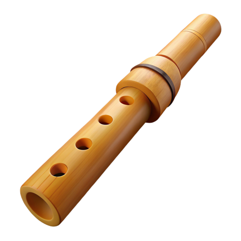 magnificent artistic Bamboo Flute with Finger Holes Natural Color Isolated genuine png