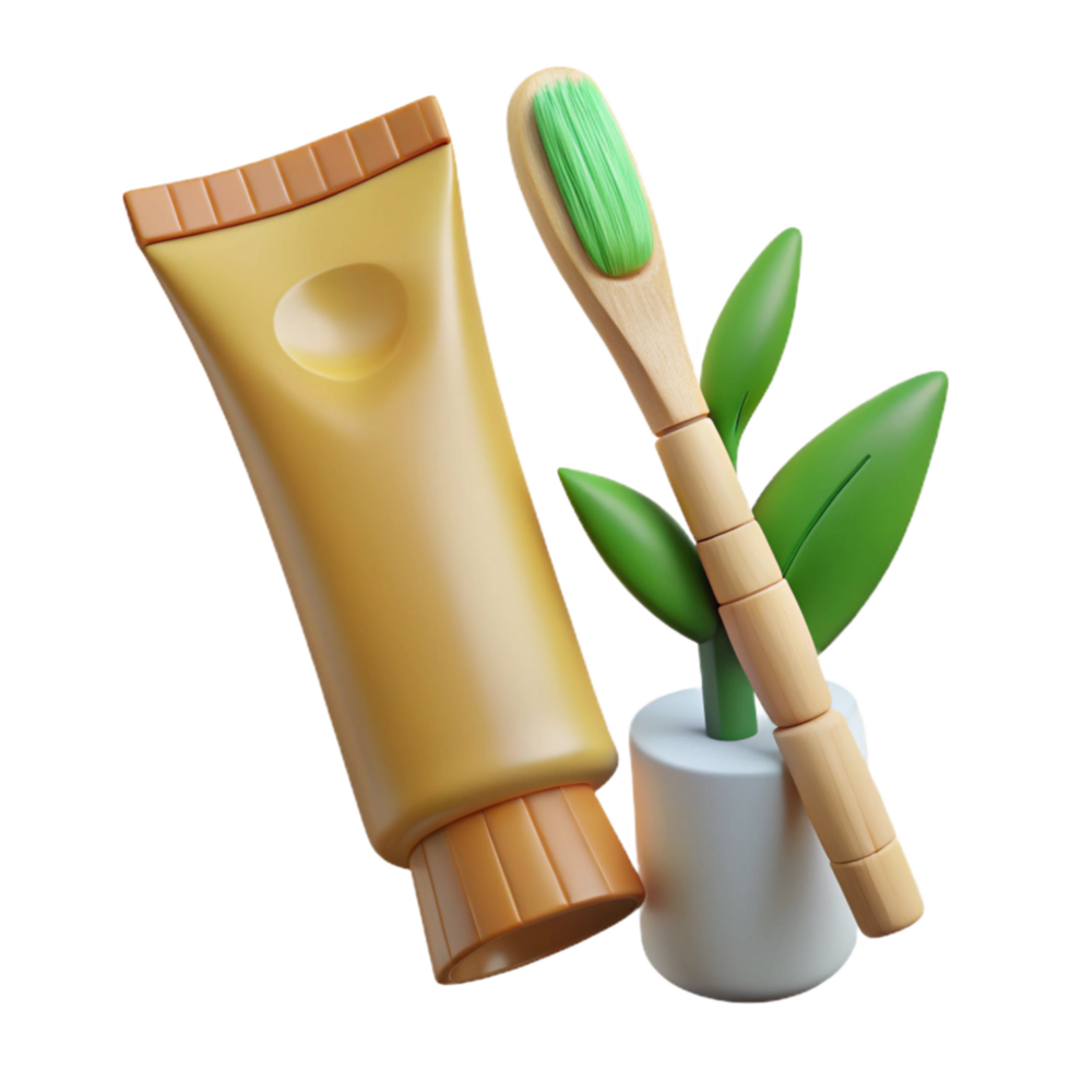 elegant creative Bamboo Toothbrush and Natural Toothpaste Isolated 4K png