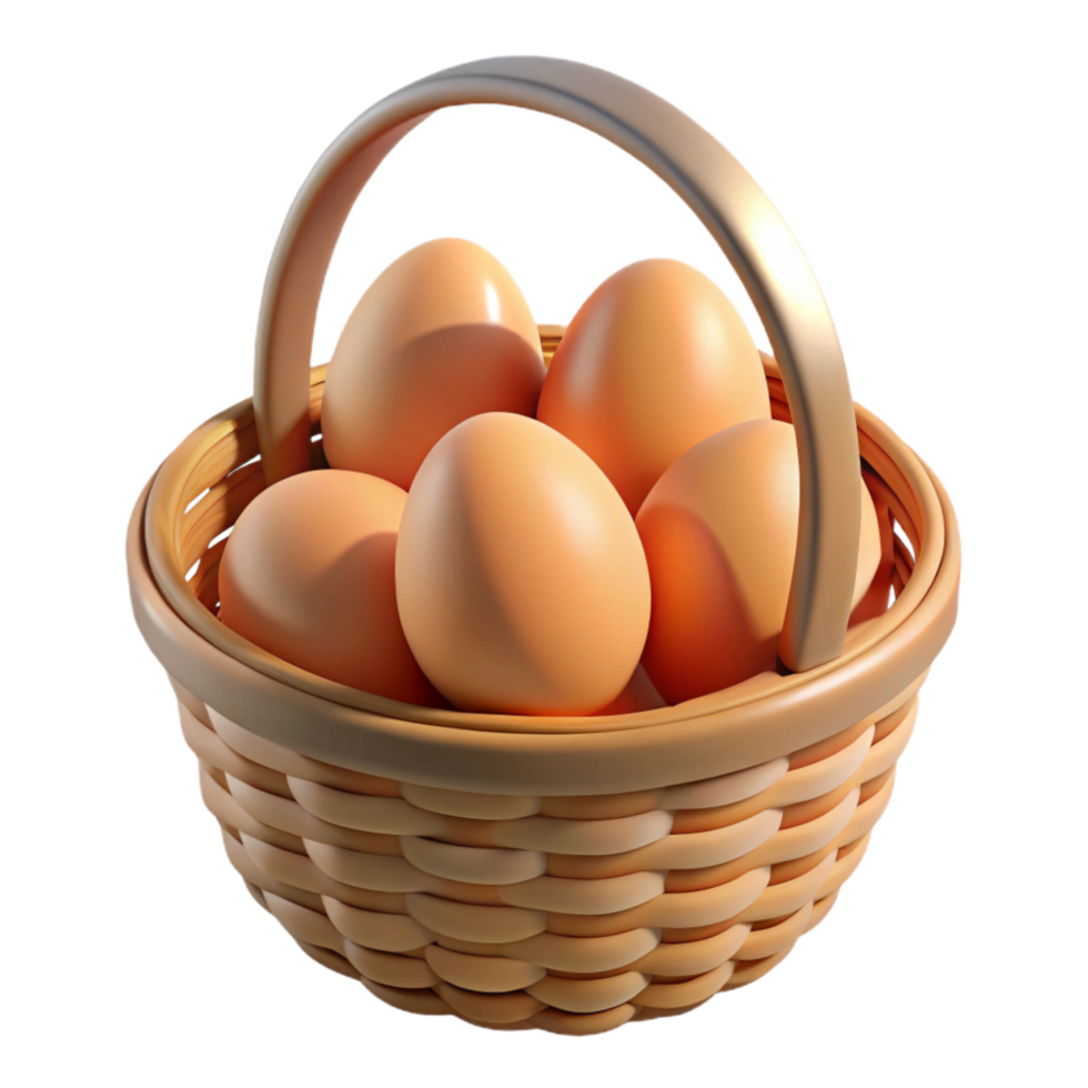 wonderful creative Basket of Fresh Eggs Front View Cutout with Natural Lighting high resolution png