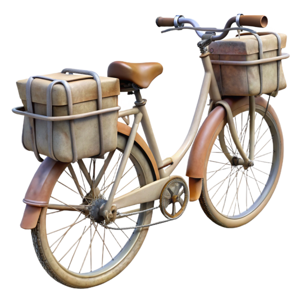 magnificent traditional Bicycle with Panniers Rear View Transparent Background professional png