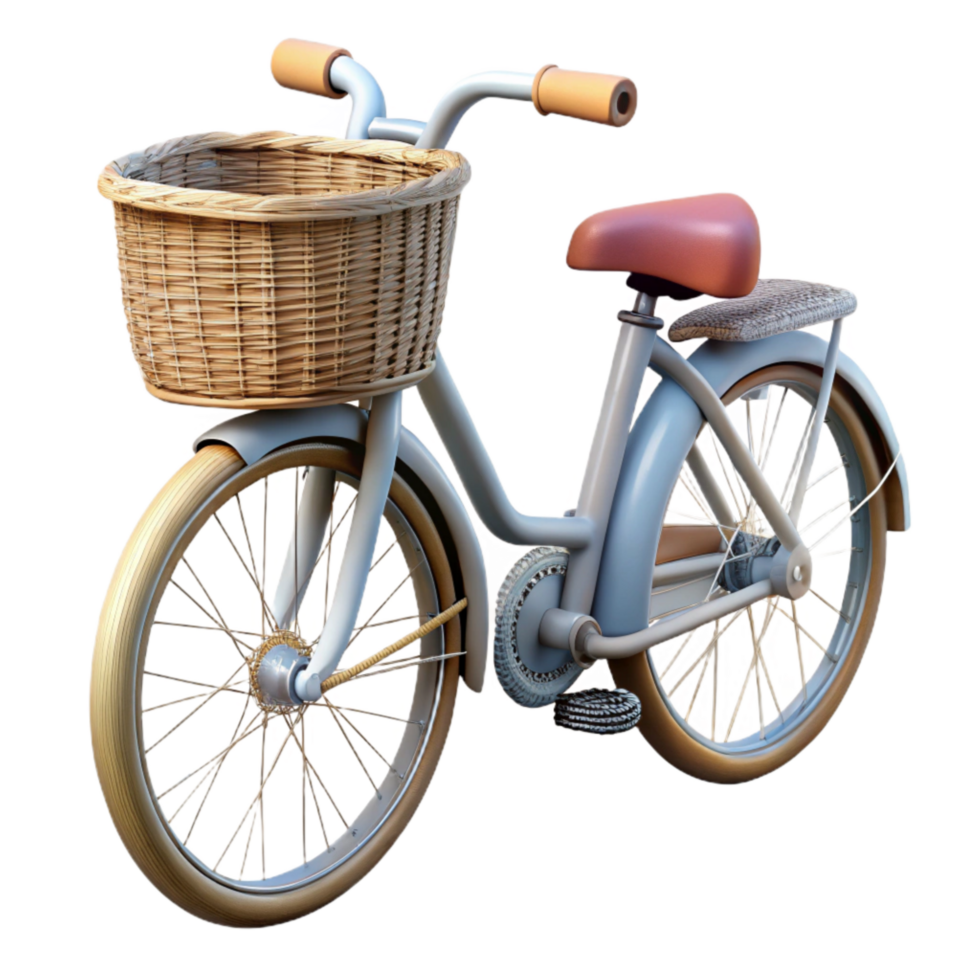 impressive modern Bicycle with Wicker Basket Front View Transparent 4K png
