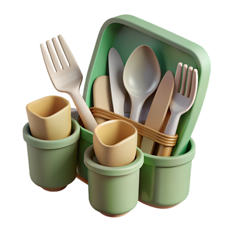 vibrant creative Biodegradable Cutlery Set Flat Lay Isolated high resolution png